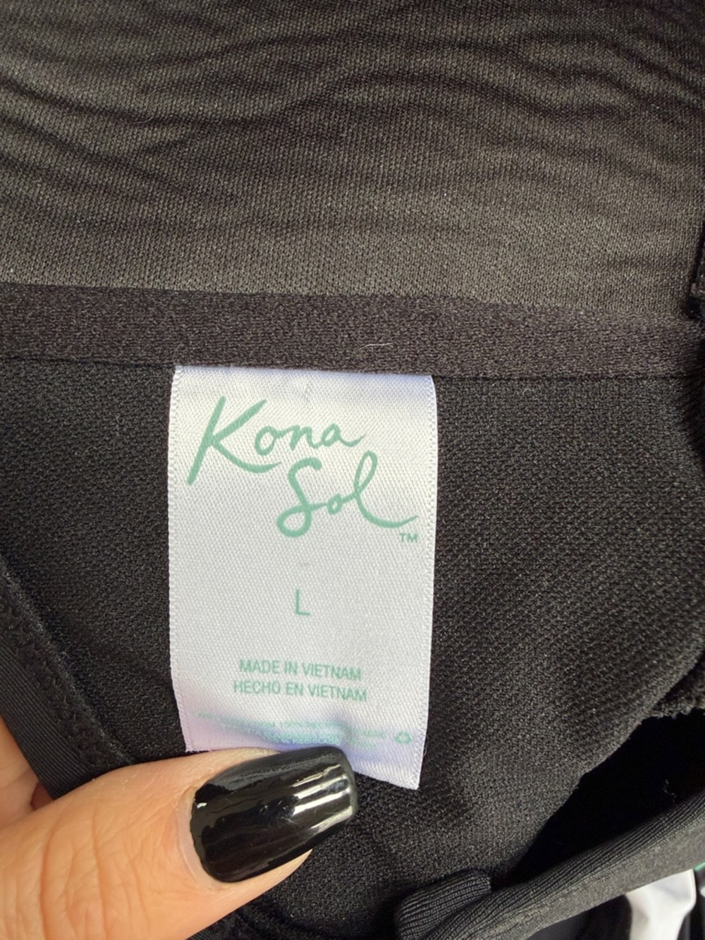 Kona Sol Black Strapless One Piece Swimsuit Crochet Trim Size Large - Picture 2 of 2